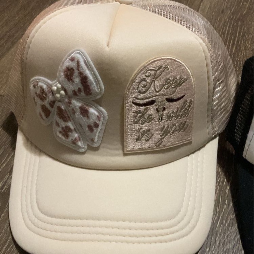 Trucker hat western patches leopard pearl bow stay wild